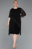 Midi Black Chiffon Plus Size Cocktail Dress ABK2600