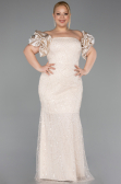 Long Beige Beaded Formal Plus Size Dress ABU5948