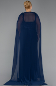 Long Navy Blue Chiffon Plus Size Evening Dress ABU6071