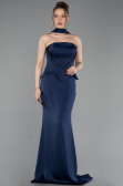 Long Navy Blue Satin Mermaid Evening Gown ABU6086