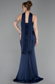 Long Navy Blue Satin Mermaid Evening Gown ABU6086