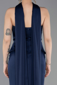 Long Navy Blue Satin Mermaid Evening Gown ABU6086