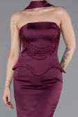 Long Cherry Colored Satin Mermaid Evening Gown ABU6086