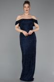 Long Navy Blue Beaded Evening Dress ABU6057