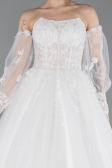 Long White Satin Wedding Dress ABG097