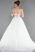 White Strapless Neckline Long Sleeve Lace Ball Gown Wedding Dress ABG038
