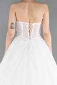 White Strapless Neckline Long Sleeve Lace Ball Gown Wedding Dress ABG038