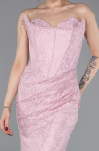 Powder Color Long Dantelle Evening Dress ABU6036