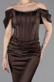 Long Brown Satin Mermaid Prom Dress ABU6090