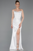 Long White Satin Prom Gown ABU6091
