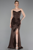 Long Brown Satin Prom Gown ABU6091