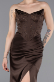 Long Brown Satin Prom Gown ABU6091