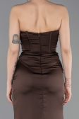 Long Brown Satin Prom Gown ABU6091