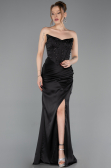 Long Black Satin Prom Gown ABU6091