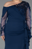 Long Navy Blue Chiffon Formal Plus Size Dress ABU5895