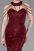 Long Burgundy Beaded Evening Dress ABU6073