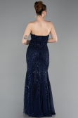 Long Navy Blue Beaded Evening Dress ABU6080