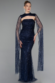 Long Navy Blue Beaded Evening Dress ABU6104