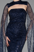 Long Navy Blue Beaded Evening Dress ABU6104