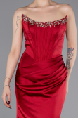 Long Burgundy Satin Mermaid Evening Gown ABU6109