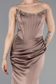 Long Cappuccino Satin Mermaid Evening Gown ABU6109