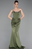 Long Olive Drab Satin Mermaid Evening Gown ABU6109