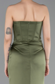 Long Olive Drab Satin Mermaid Evening Gown ABU6109