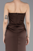 Long Dark Brown Satin Mermaid Evening Gown ABU6109