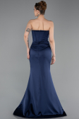 Long Navy Blue Satin Mermaid Evening Gown ABU6109