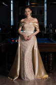 Beige Long Beaded Evening Dress ABU5400