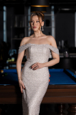 Long Beige Beaded Evening Dress ABU6057