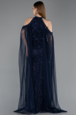Long Navy Blue Beaded Evening Dress ABU6117