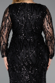 Long Black Scaly Formal Plus Size Dress ABU5937