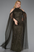Long Olive Drab Beaded Plus Size Evening Dress ABU6118