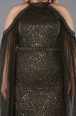 Long Olive Drab Beaded Plus Size Evening Dress ABU6118