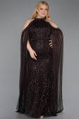 Long Brown Beaded Plus Size Evening Dress ABU6118