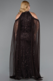 Long Brown Beaded Plus Size Evening Dress ABU6118