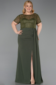Long Olive Drab Dantelle Plus Size Evening Dress ABU6102
