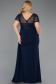 Long Navy Blue Dantelle Plus Size Evening Dress ABU6102