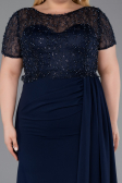 Long Navy Blue Dantelle Plus Size Evening Dress ABU6102