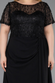 Long Black Dantelle Plus Size Evening Dress ABU6102