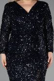Long Navy Blue Scaly Plus Size Evening Dress ABU6074