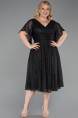 Midi Black-Silver Plus Size Cocktail Dress ABK2622
