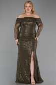 Long Olive Drab Scaly Formal Plus Size Dress ABU6137