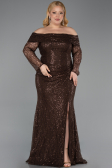 Long Brown Scaly Formal Plus Size Dress ABU6137