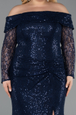Long Navy Blue Scaly Formal Plus Size Dress ABU6137