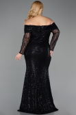 Long Black Scaly Formal Plus Size Dress ABU6137