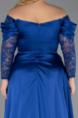 Sax Blue Long Satin Formal Plus Size Dress ABU5261