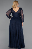 Long Navy Blue Dantelle Formal Plus Size Dress ABU6131