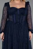 Long Navy Blue Dantelle Formal Plus Size Dress ABU6131